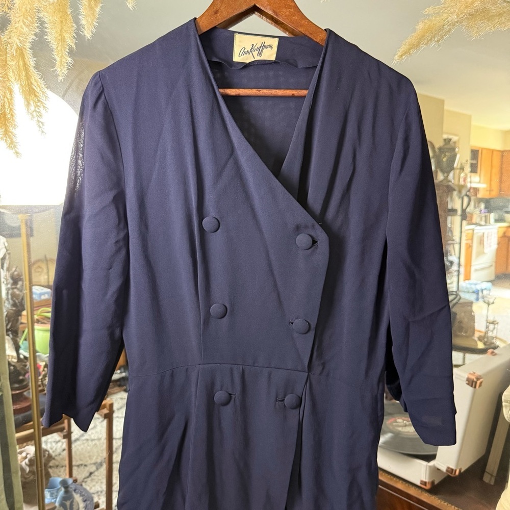 Vintage Ann Kauffman Navy Double‑Breasted Dress Elegant Tailored - Picture 3 of 10